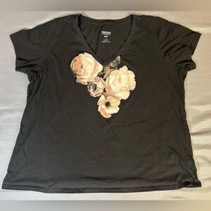 Torrid 3X Black Floral V Neck Shirt Heritage Collection